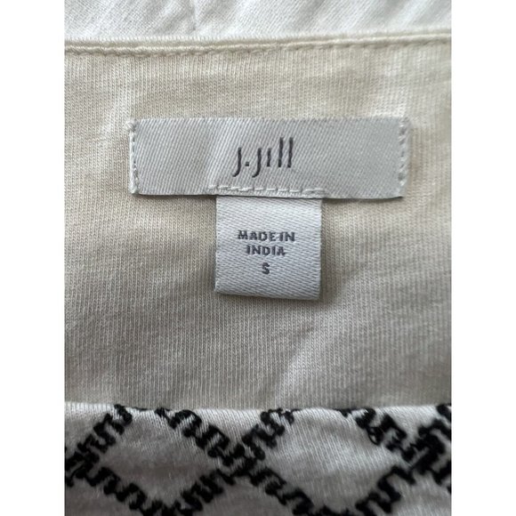 J Jill Embroidered Tunic Top Blouse Cream & Black 3/4 Bell Sleeve Small … - Picture 5 of 7